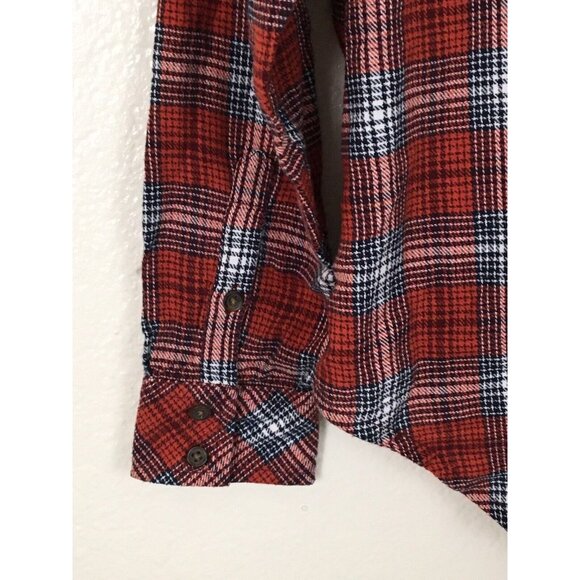 Womens xs Button-Up Red Plaid Flannel Shirt With Long Sleeves & Chest Pockets - Picture 6 of 9
